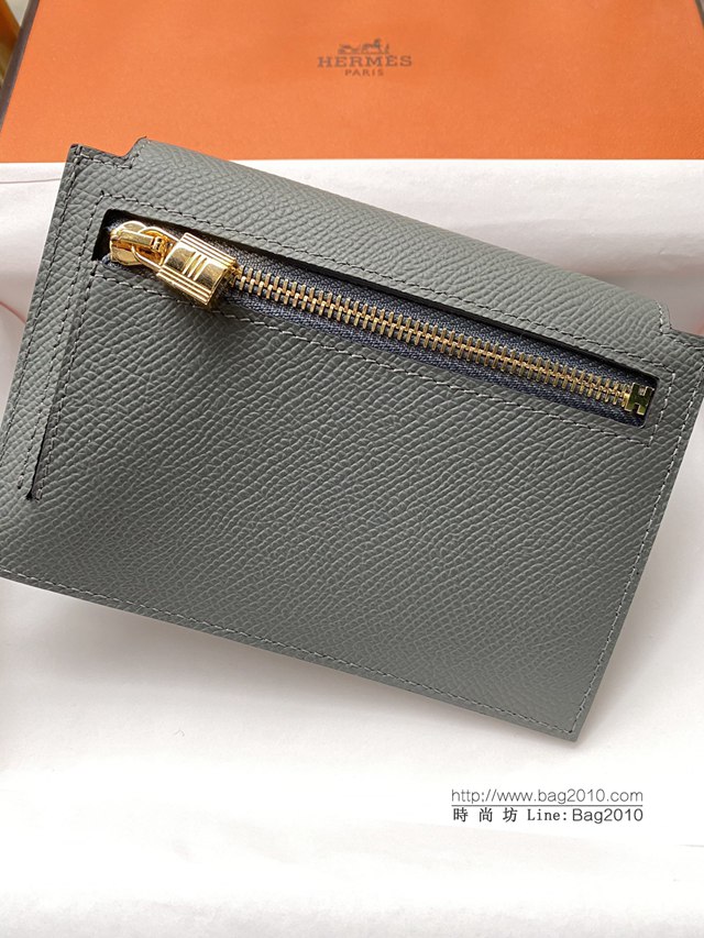 Hermes卡包 愛馬仕原版Kelly Pocket Epsom皮 Hermes新款小錢包 杏仁綠金扣  tdh2180